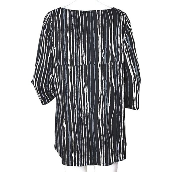 Bob Mackie Black Gray White V-Neck Wearable Art Striped Tunic Medium - Picture 2 of 6
